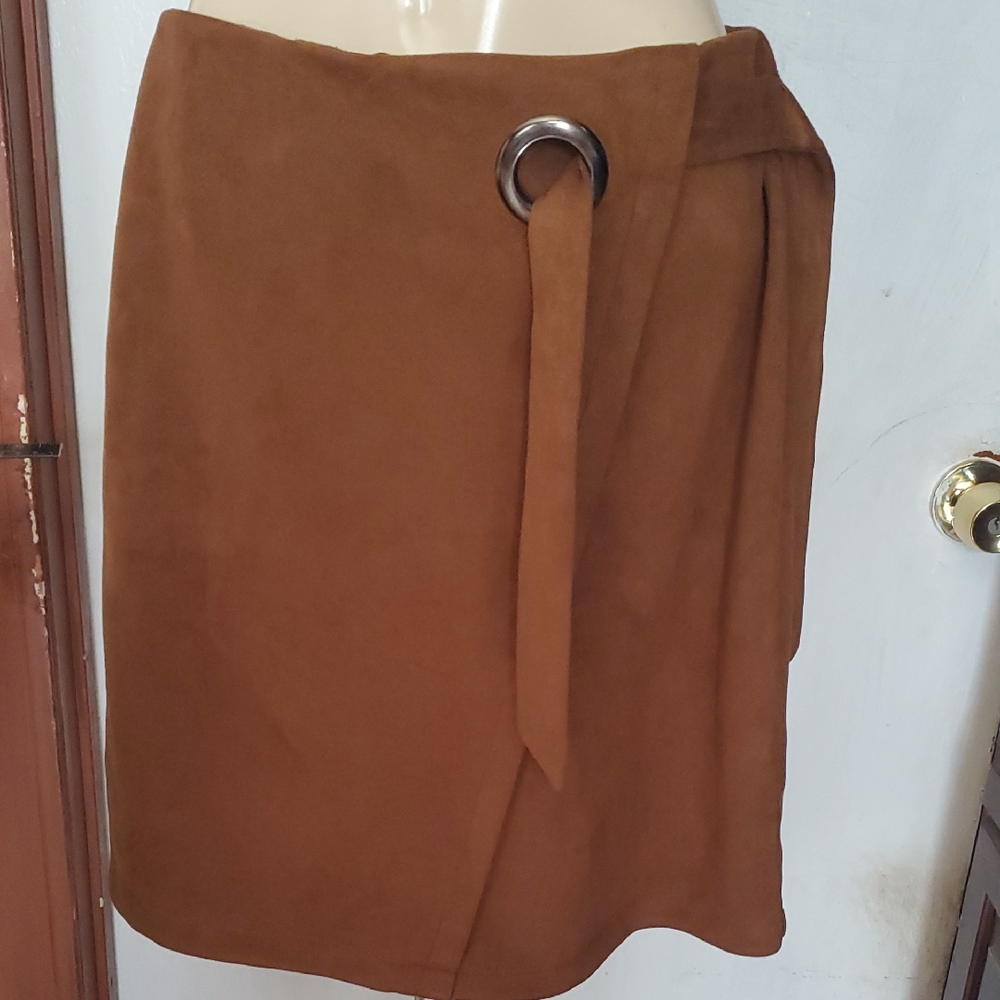 SOHO Apparel Brown Wrap Pencil Skirt for Work SIZE S